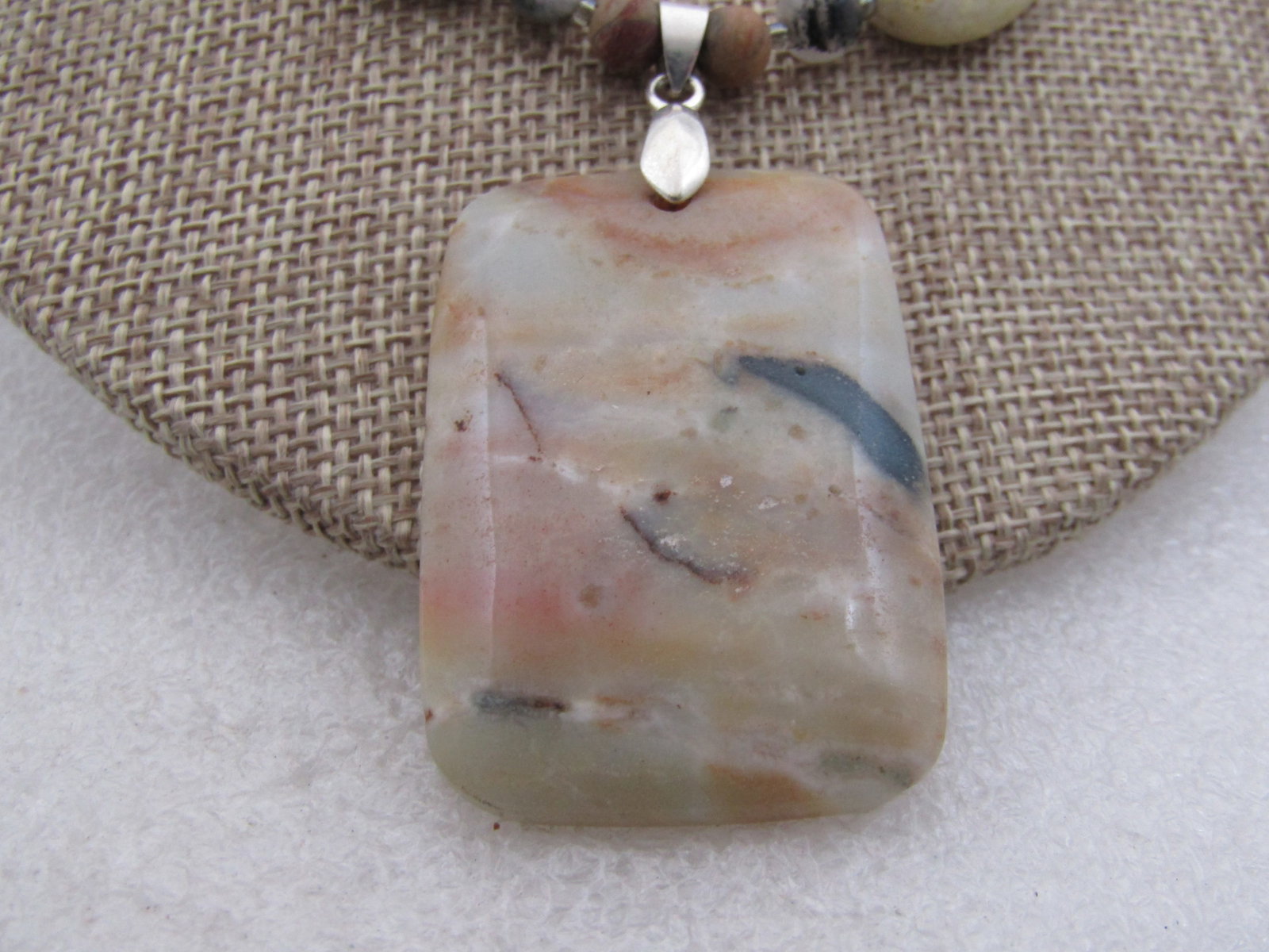 Vintage Green/Gray/Tan Agate Beaded Necklace, 21" - 2