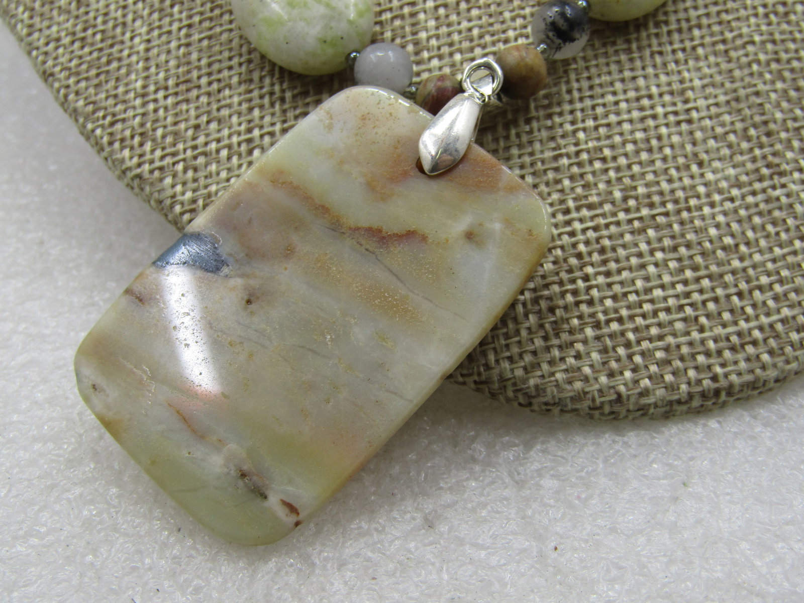 Vintage Green/Gray/Tan Agate Beaded Necklace, 21" - 3