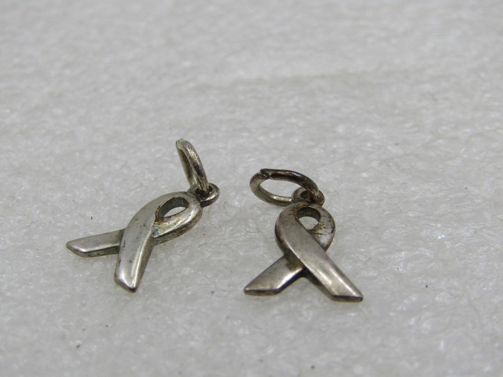 Vintage Pair Sterling Breast Cancer Awareness Charm, signed STC - 3