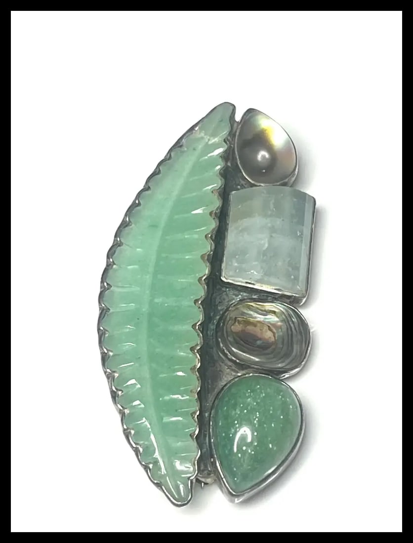 Estate Amy Kahn Russell Carved Leaf Sterling Silver Brooch/Pendant - 3