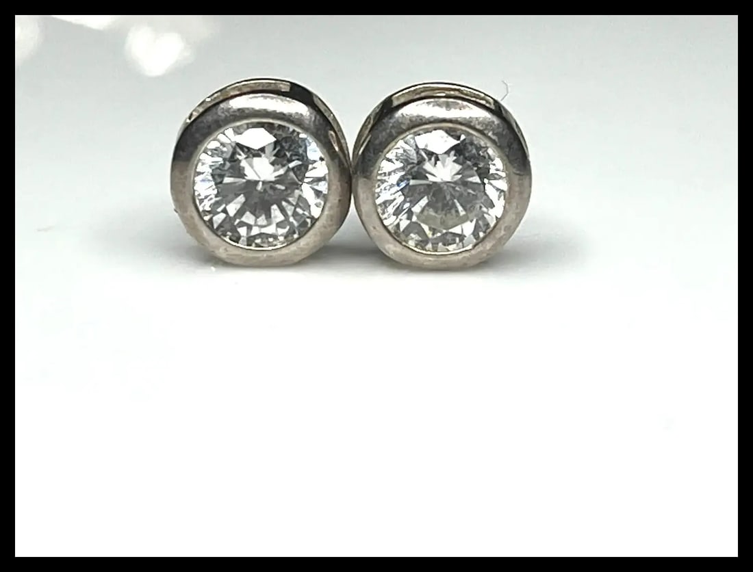 Vintage Sterling Silver CZ Stud Earrings - 2