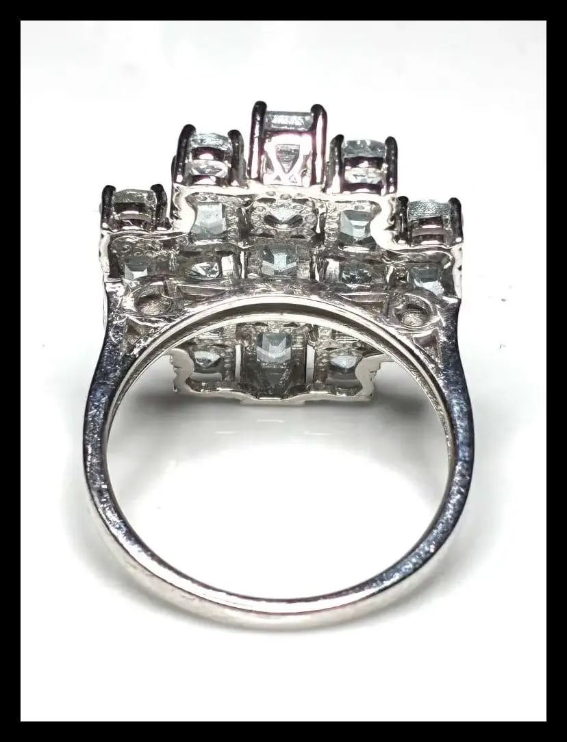 Estate Sterling Silver Natural Aquamarine Statement Cocktail Ring - 5