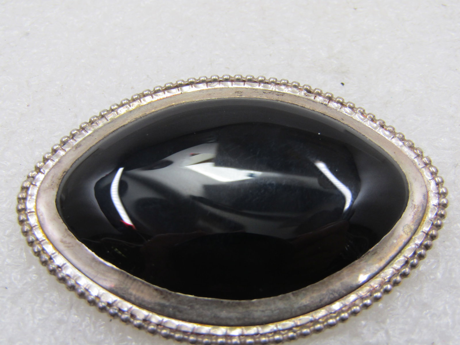 Vintage Southwestern Sterling Onyx Brooch, Signed I.C.2-1/8" - 6