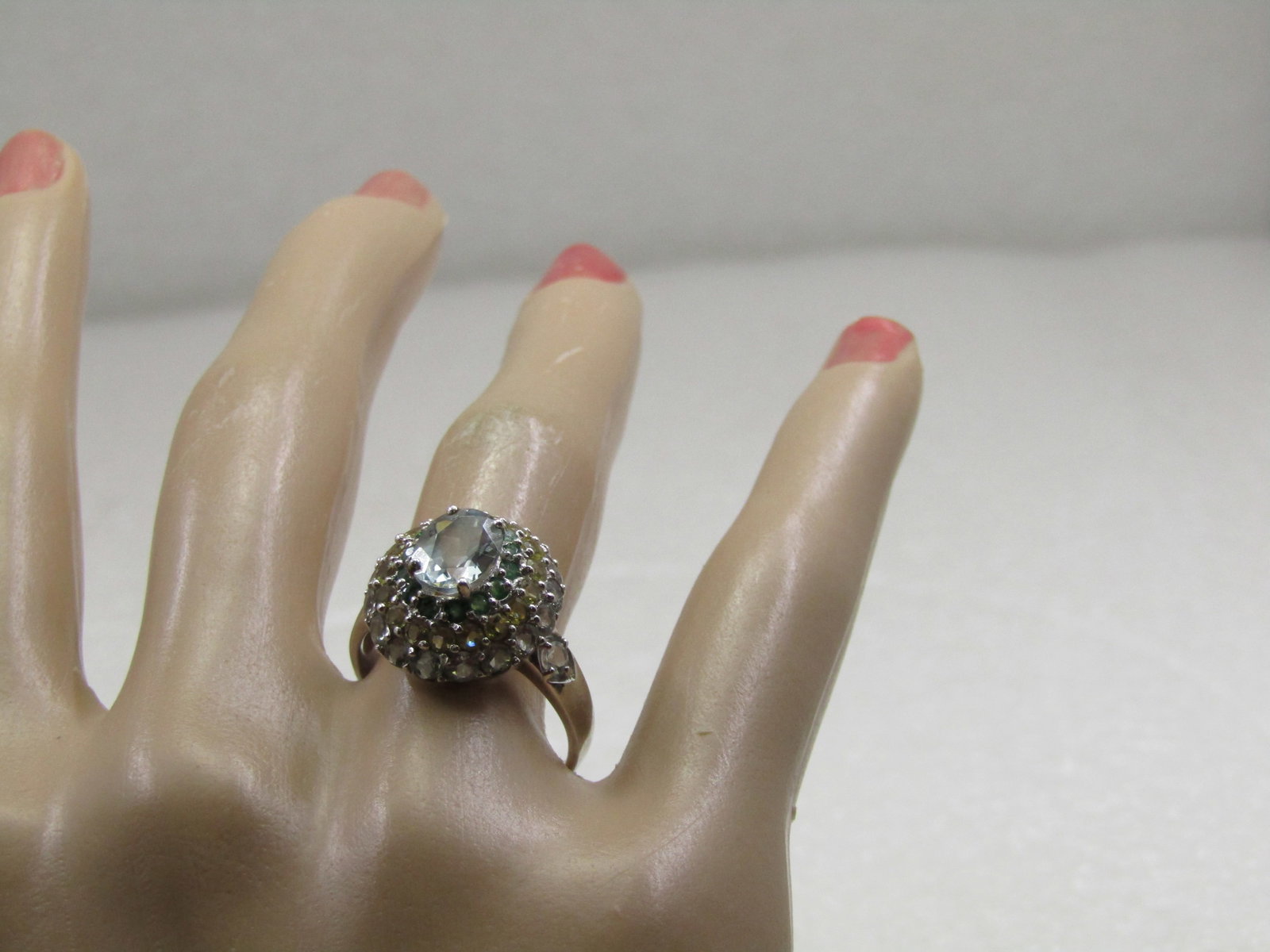 Sterling Topaz CZ Halo Ring, Sz. 8.5 - 7