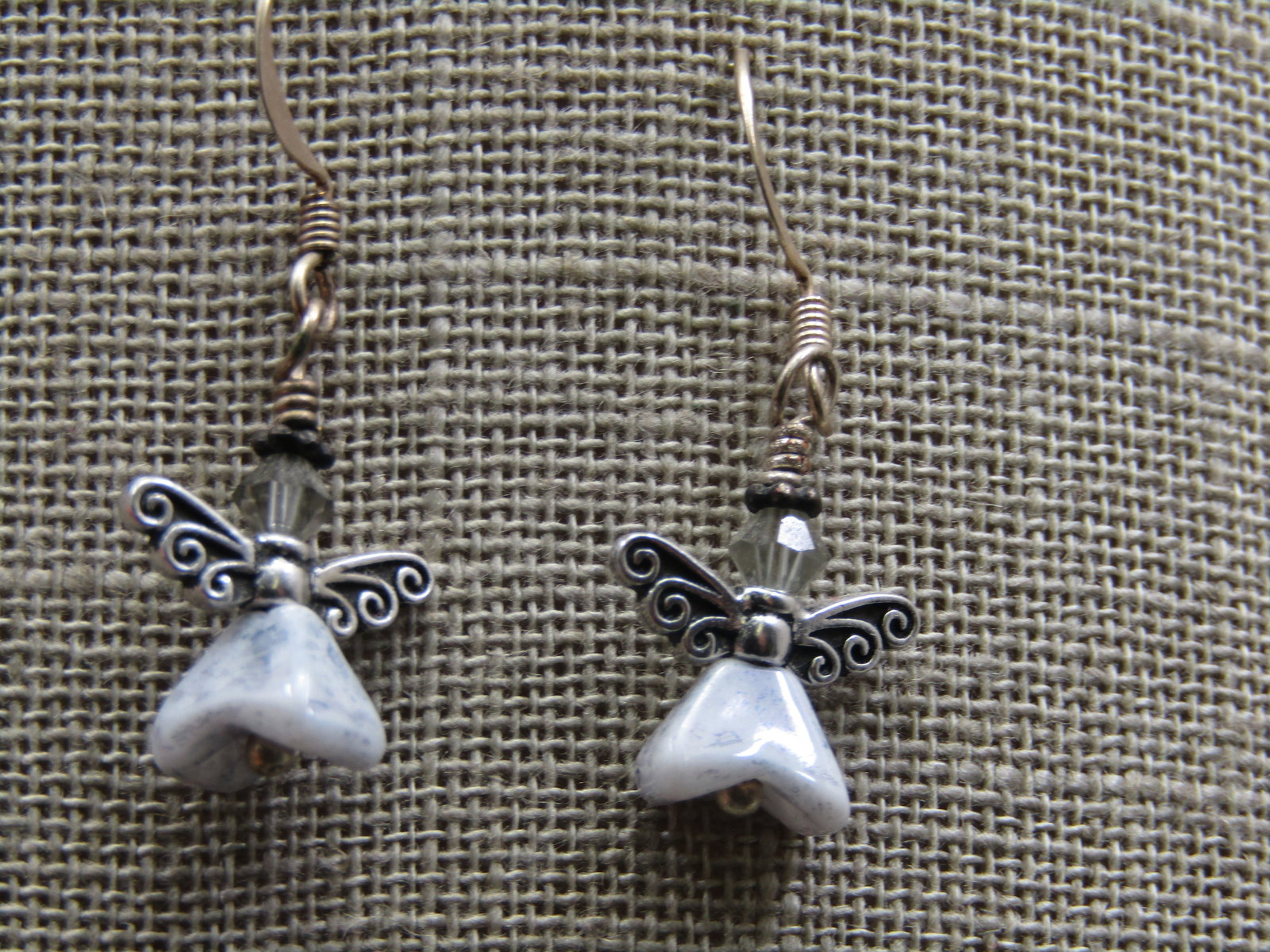 Silver Angel Agate Earrings, Pierced, 1.5" - 4