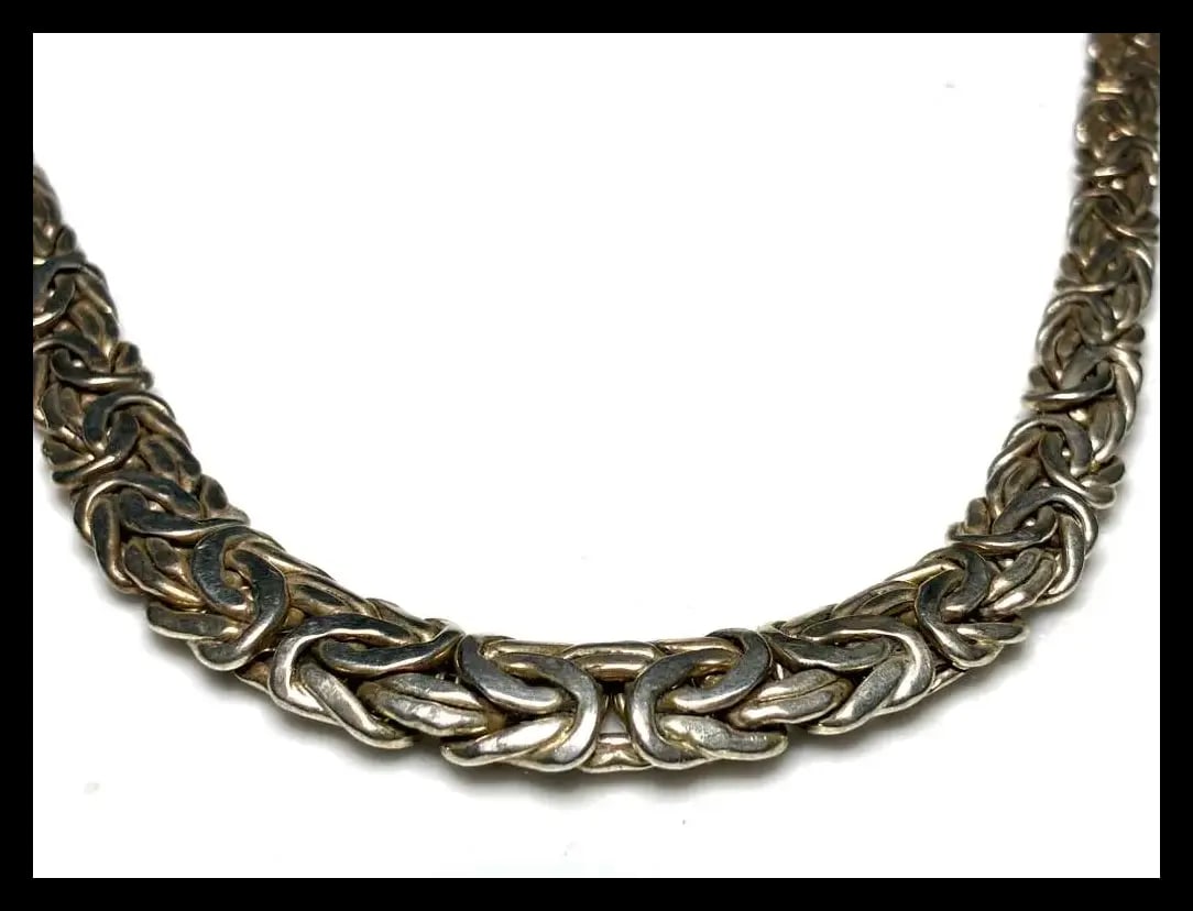 Vintage Sterling Silver Graduated Byzantine Chain Necklace - 3