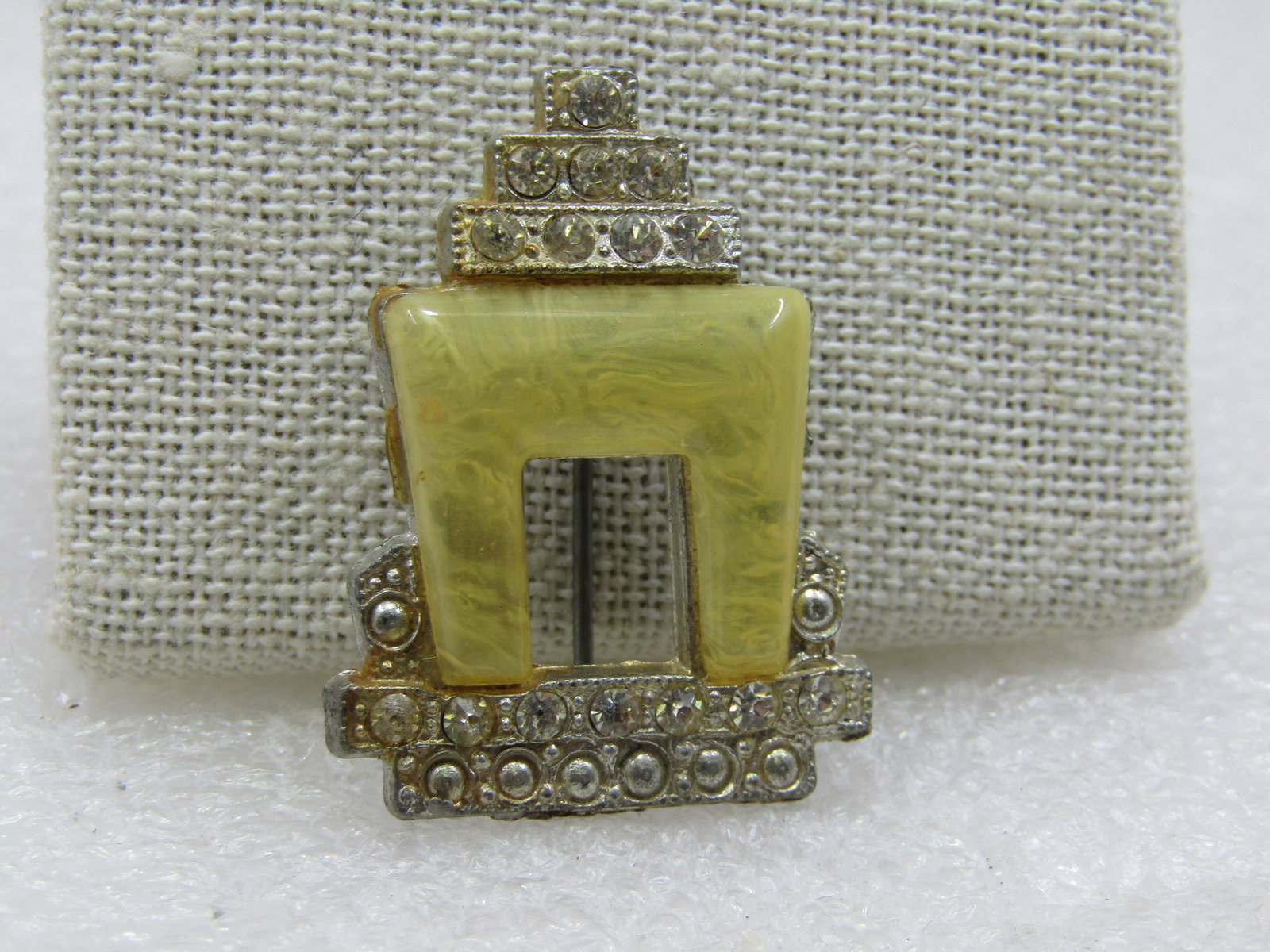 Vintage Art Deco Rhinestone & Celluloid Brooch, C-Clasp, 1920's - 2