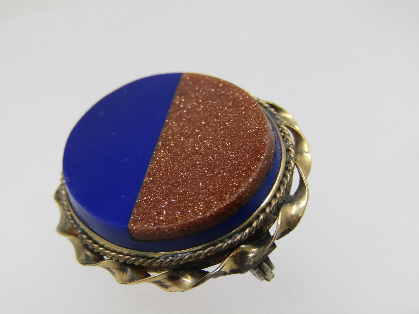 Vintage 12kt G.F. Gold Stone & Blue Stone Brooch, 1950's-1960's - 4