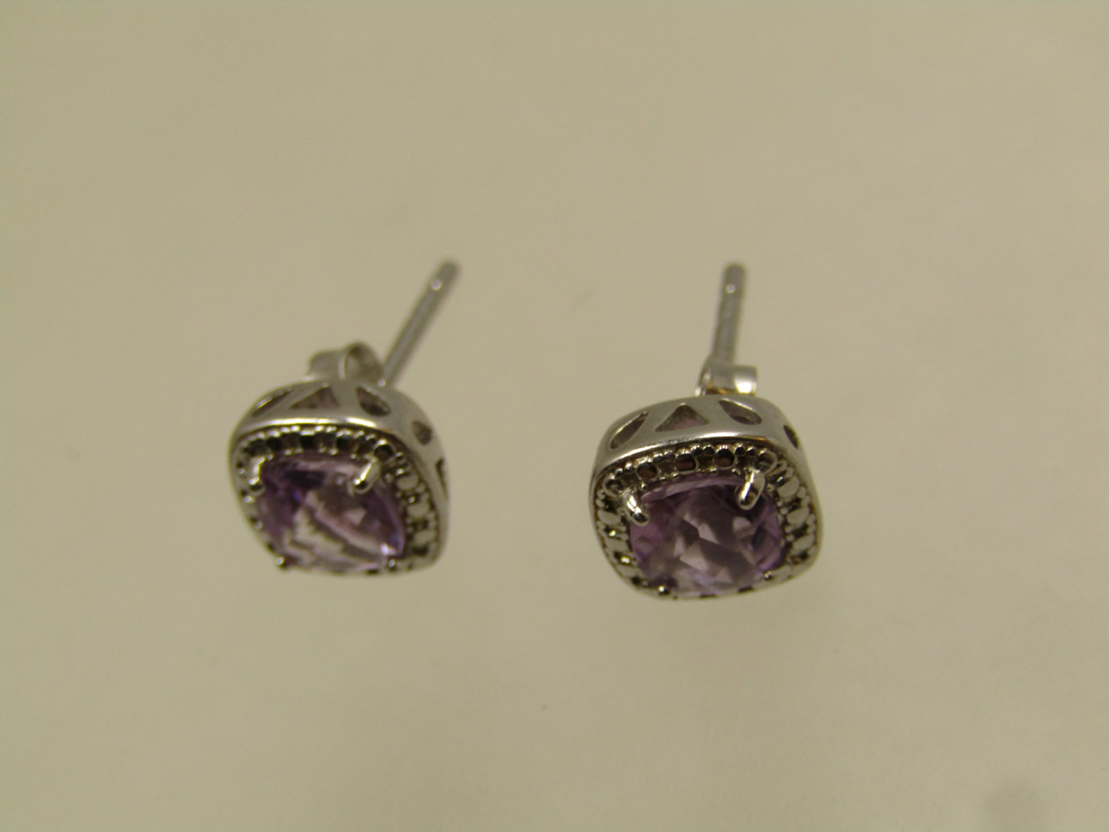 Sterling Silver Amethyst Stud Earrings, Pierced, Signed DBJTH, 2000's - 5