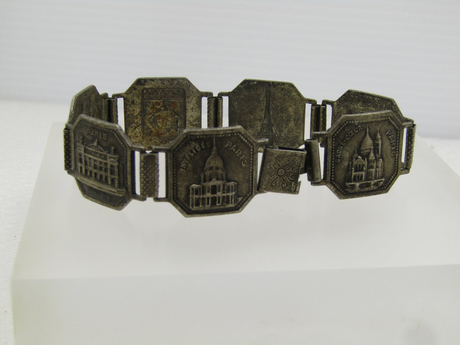Vintage Silver Tone Paris Tiled Bracelet , 8", Mid-Century - 3