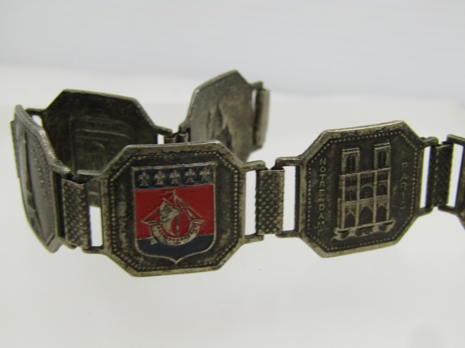 Vintage Silver Tone Paris Tiled Bracelet , 8", Mid-Century - 5