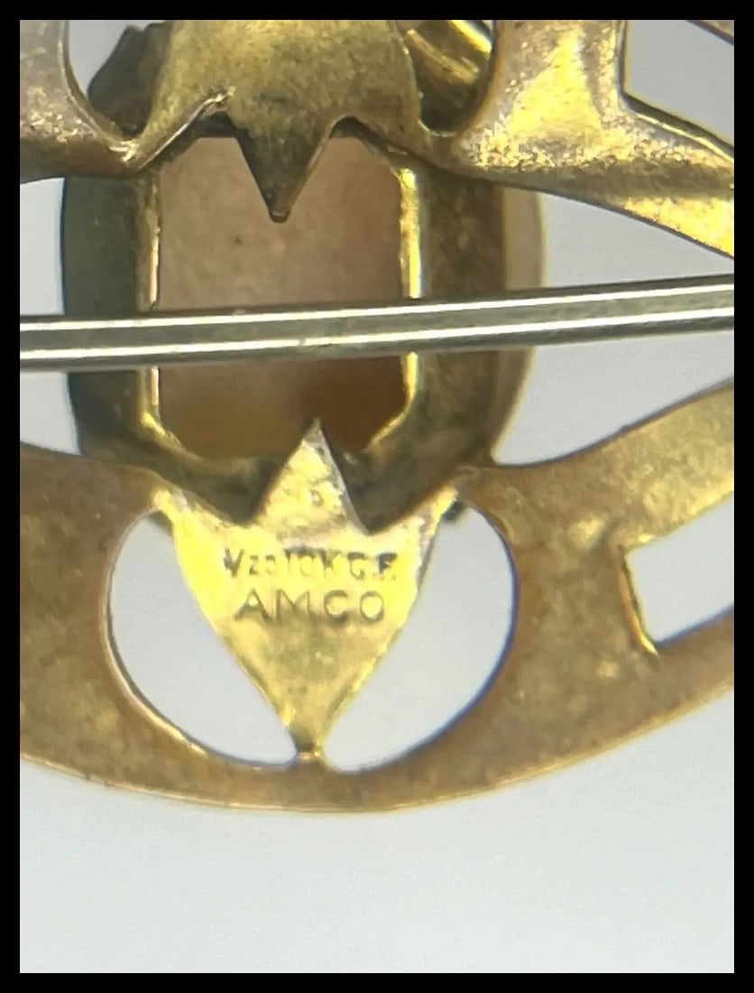 Vintage AMCO 10k GF Cameo Brooch - 7