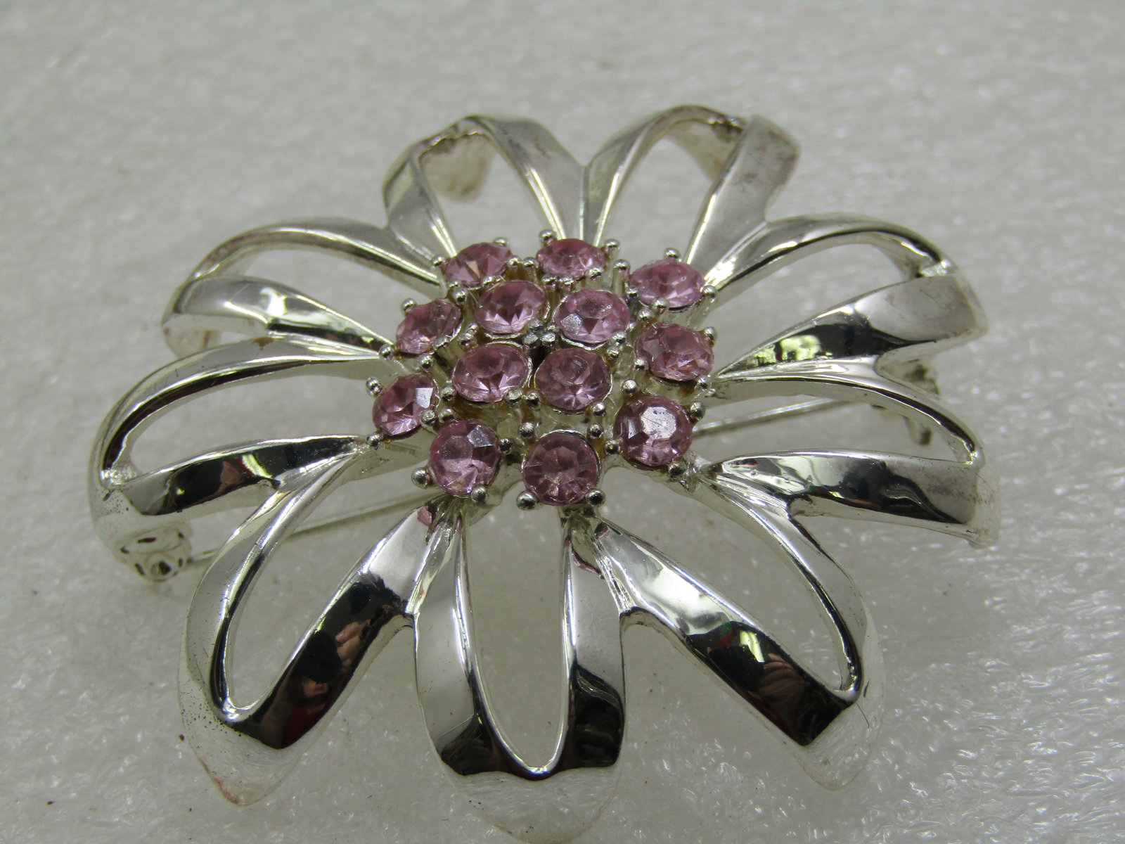 Vintage Pink Rhinestone Mod Blossom Brooch, 1960's-1970's, 2" - 5
