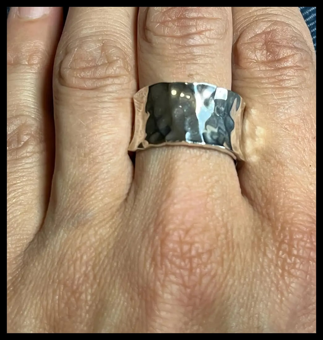 Estate Sterling Silver Mark Wasserman Samara Mexico Hammered Band Ring - 5