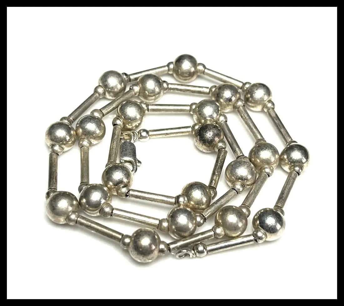 Vintage Sterling Silver Bead Ball Tube Necklace - 3