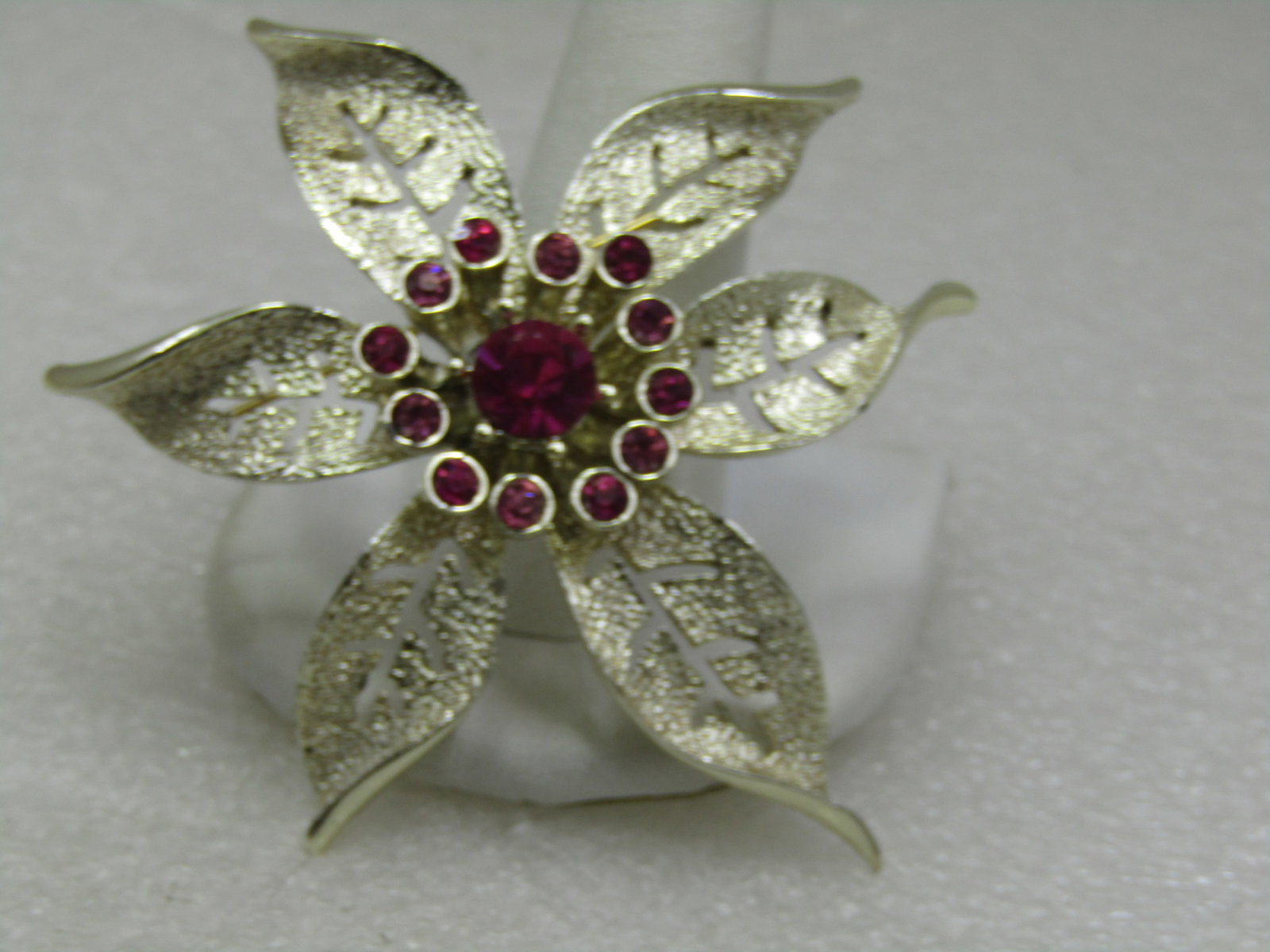 Vintage Pink Rhinestone Floral Brooch, 2.5", 1960's - 3