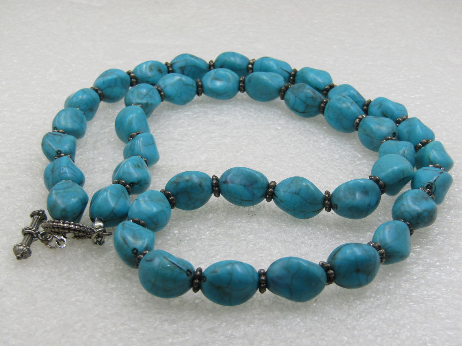 Vintage Southwestern Faux Turquoise Nugget Necklace, 24", 10mm, Toggle Clasp - 3