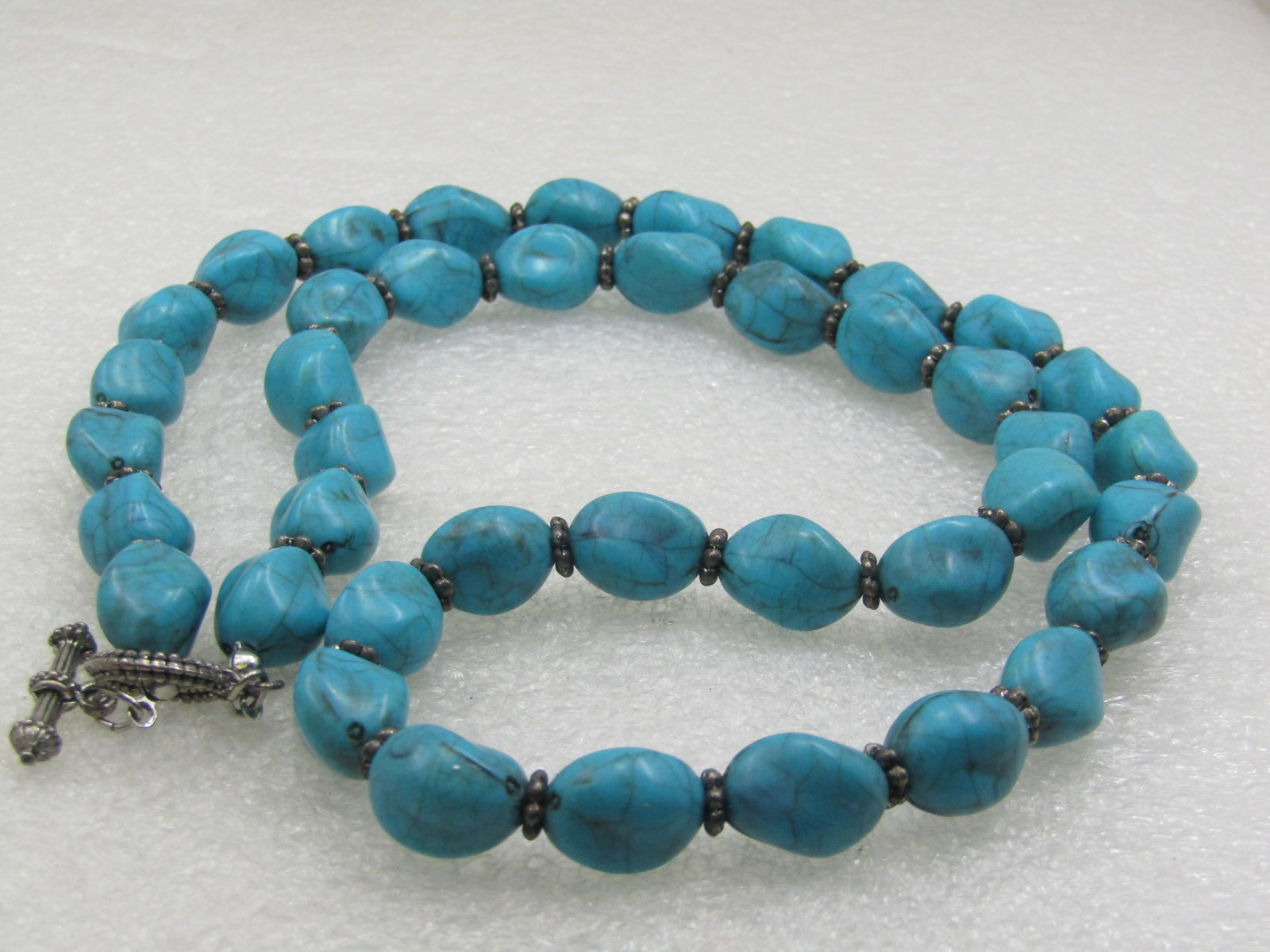 Vintage Southwestern Faux Turquoise Nugget Necklace, 24", 10mm, Toggle Clasp - 4