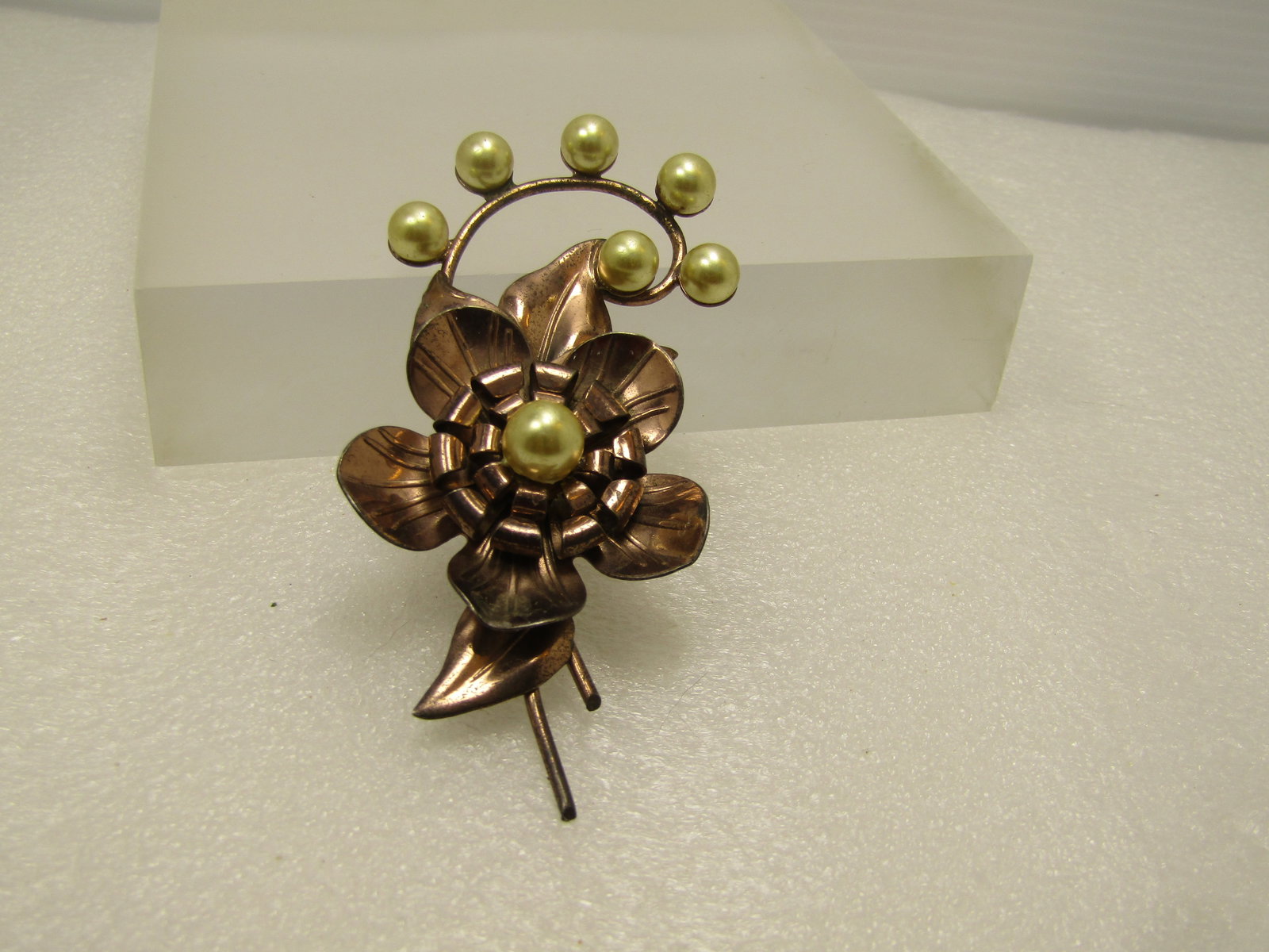 Vintage 1940's Faux Pearl Sterling Floral Brooch 3.25" tall and 1.5" wide - 3