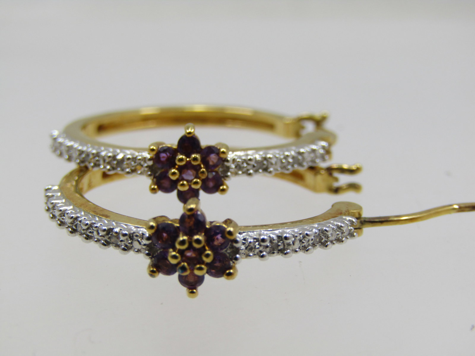 Sterling Goldwashed Amethyst Diamond Illusion Hoop Earrings, 1-1/8" - 4