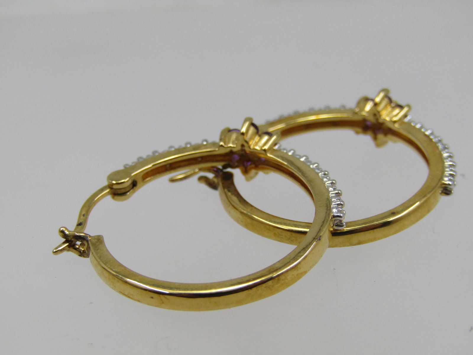 Sterling Goldwashed Amethyst Diamond Illusion Hoop Earrings, 1-1/8" - 6