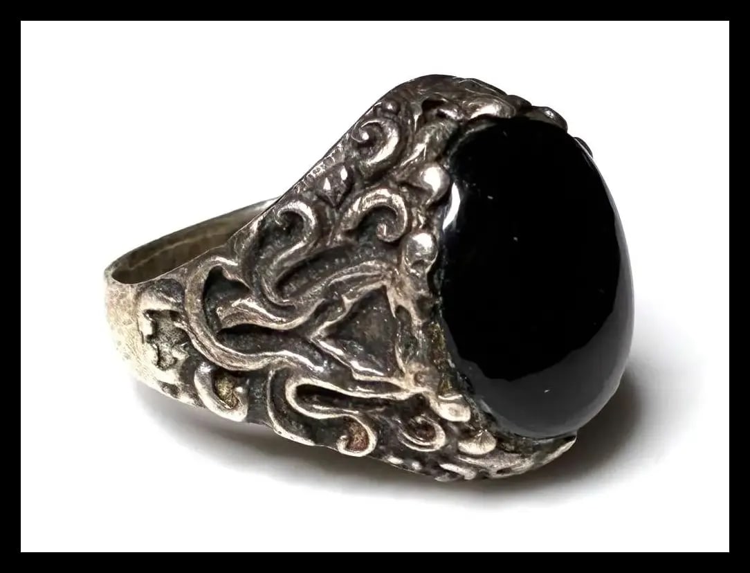 Estate Black Onyx Gemstone Sterling Silver Ring - 5