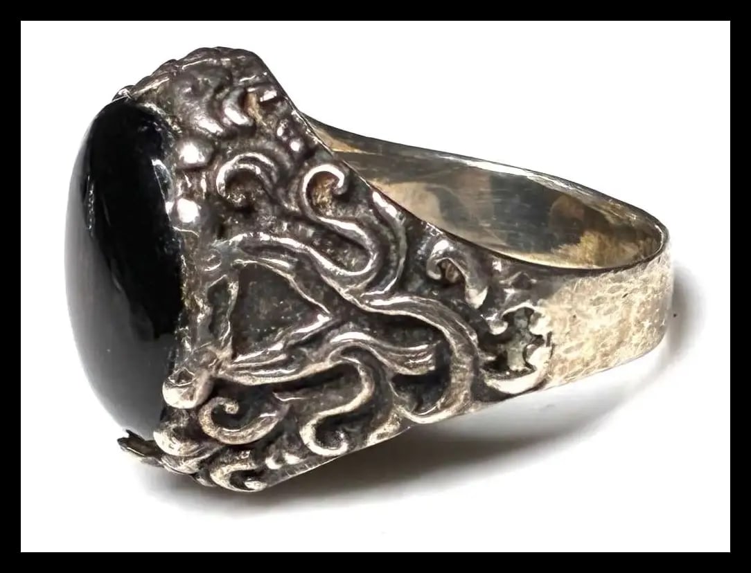 Estate Black Onyx Gemstone Sterling Silver Ring - 6