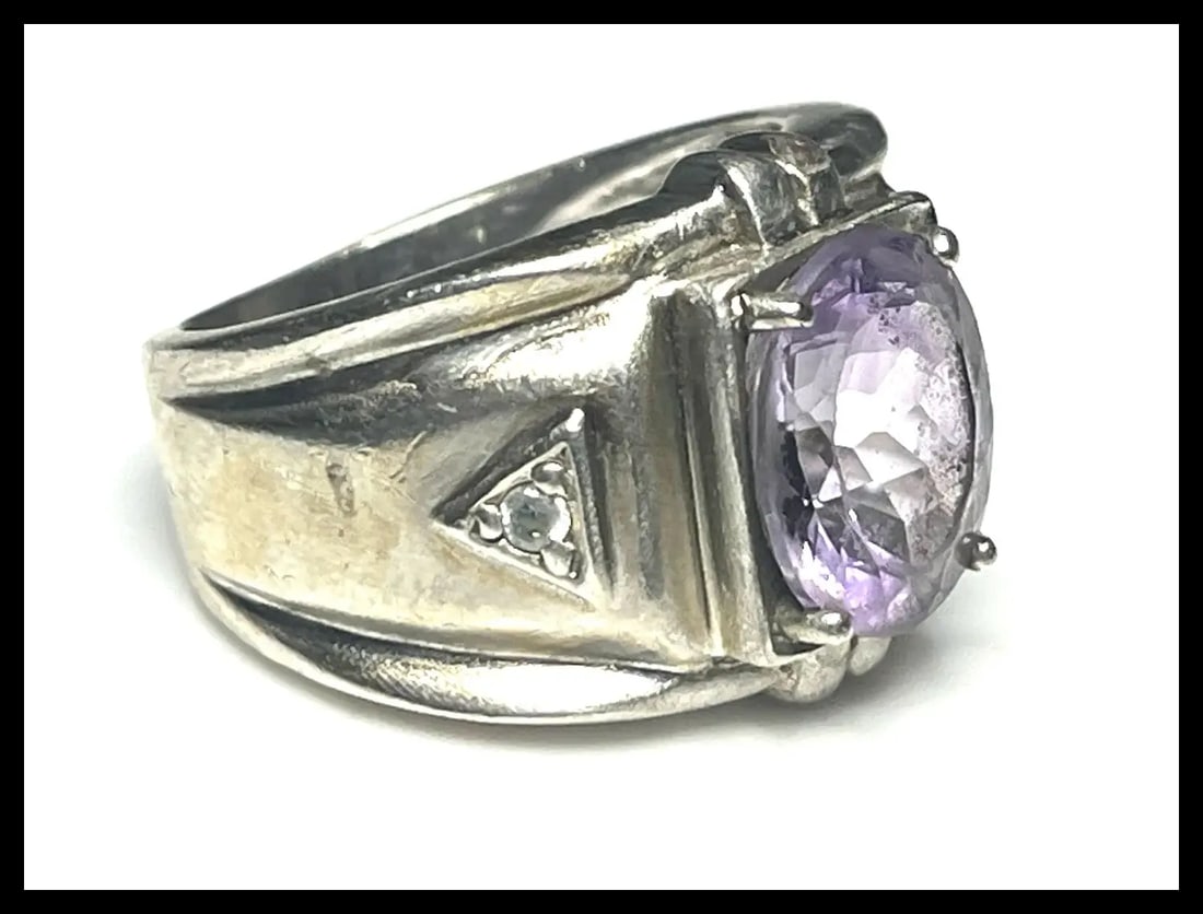 Estate Amethyst Sterling Silver Ring - 3