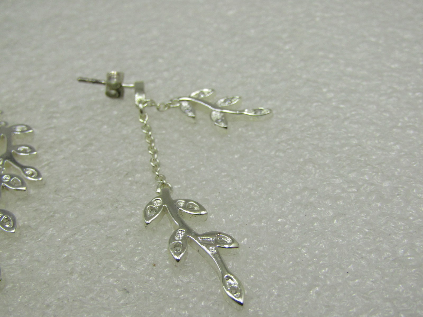 Sterling Dangling Leaf Earrings, Pierced, Double Strand, 2" - 5
