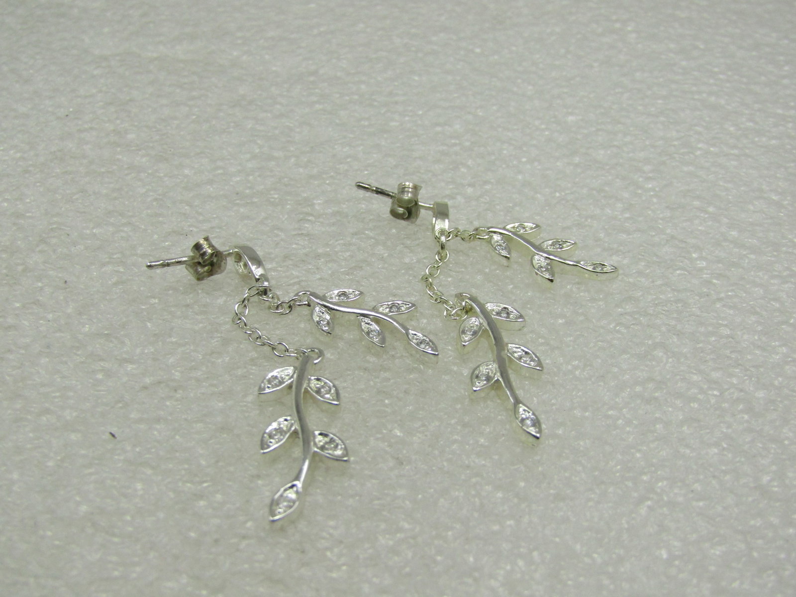 Sterling Dangling Leaf Earrings, Pierced, Double Strand, 2" - 6