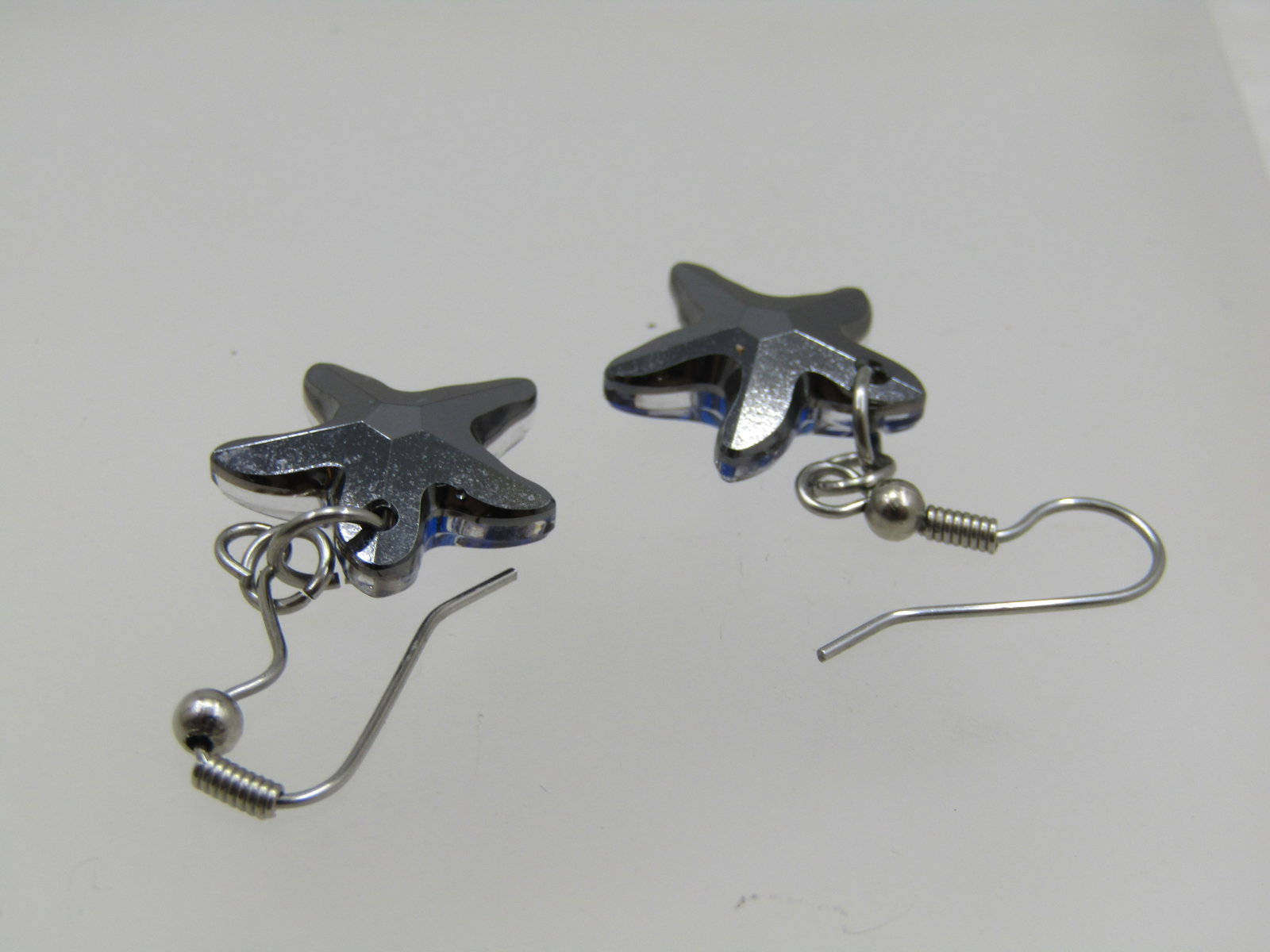 Vintage Blue Rhinestone Star Earrings, Dangle, Pierced - 5