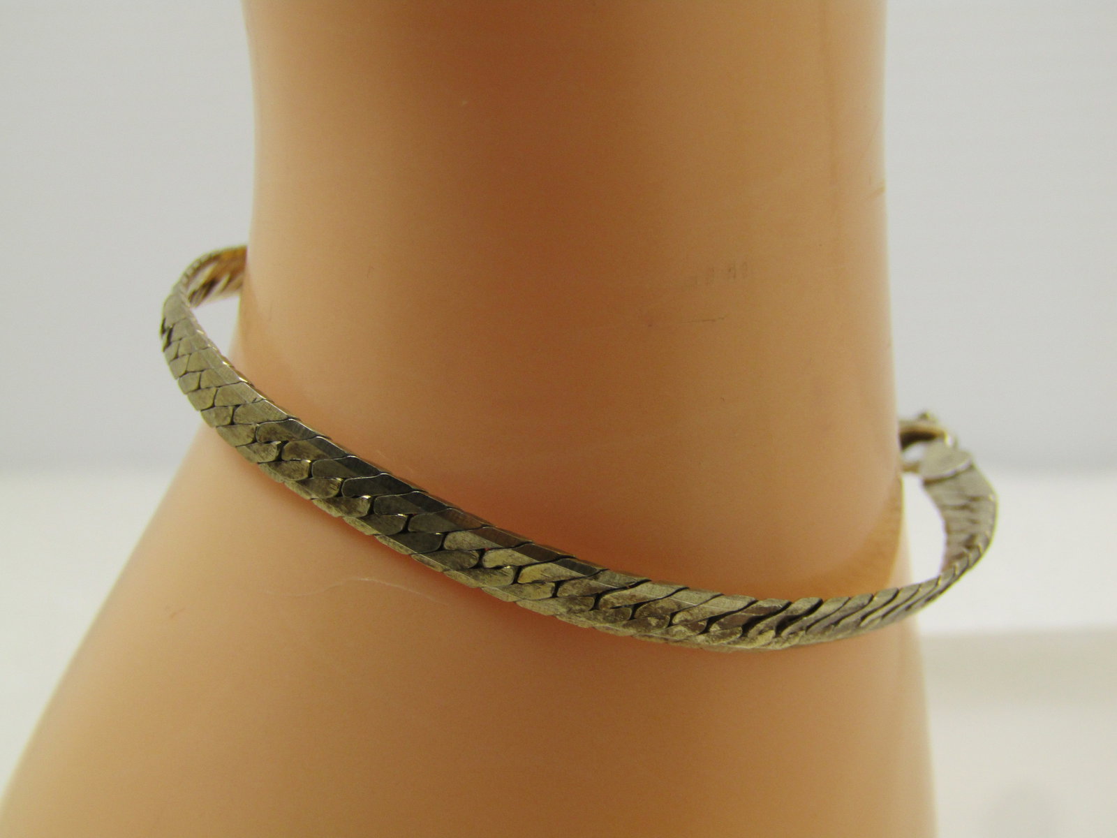 Vintage Sterling Herringbone Bracelet, 4mm, 6.75", 1980's-1990's, Signed - 2