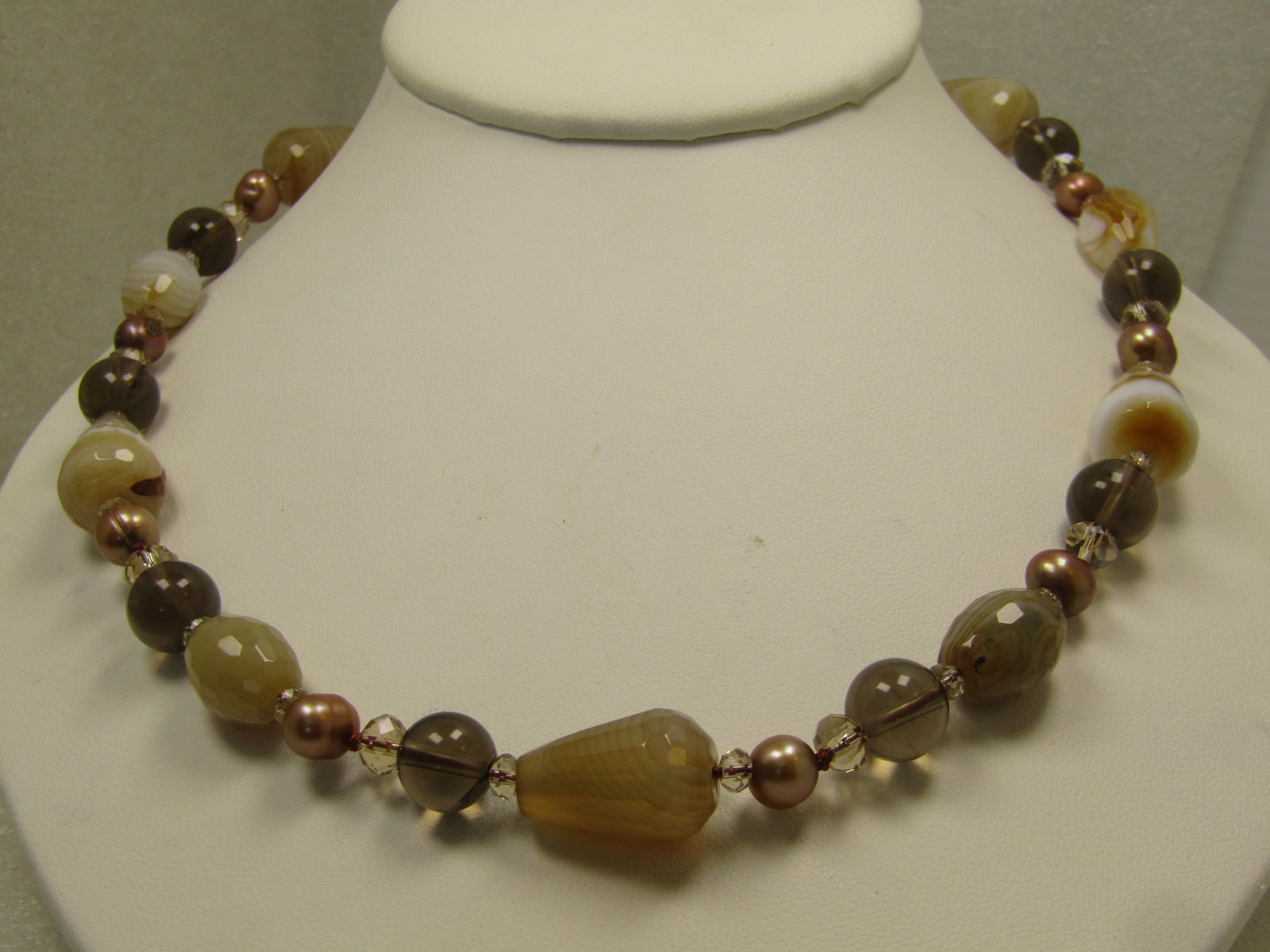 Vintage Mixed Glass Beaded Necklace, Faux Pearls, 18"-19", 1980's - 2