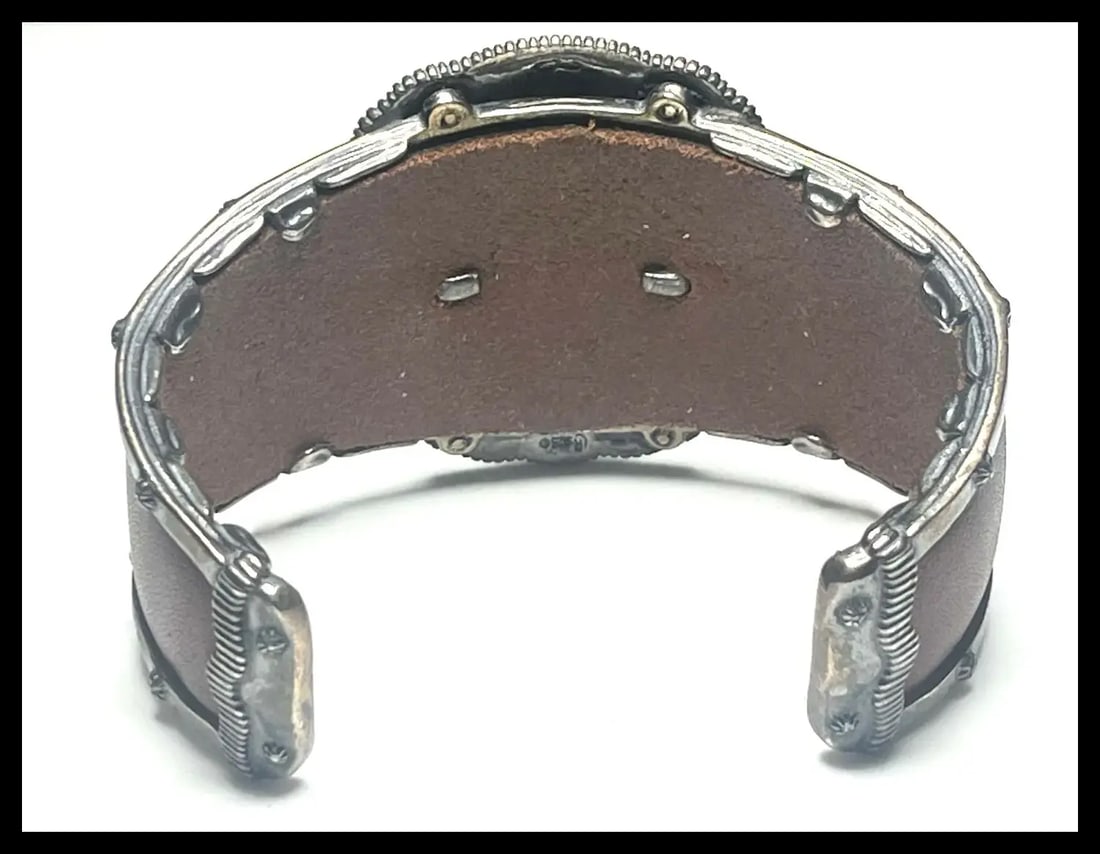 Estate Carolyn Pollack Jennifer Nettles Sterling Silver Leather Turquoise Cuff Bracelet - 5