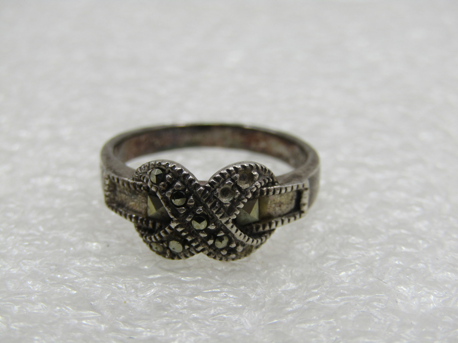 Vintage Sterling Marcasite X Ring, Size 7. 1970's-1980's - 8