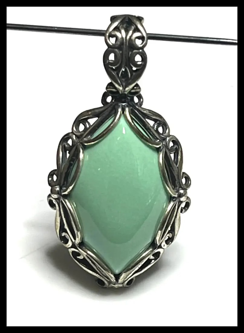 Carolyn Pollack Sterling Silver Chrysoprase Oval Enhancer Pendant - 2