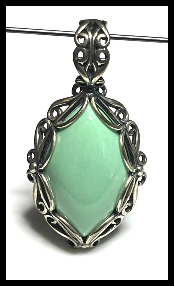 Carolyn Pollack Sterling Silver Chrysoprase Oval Enhancer Pendant - 3