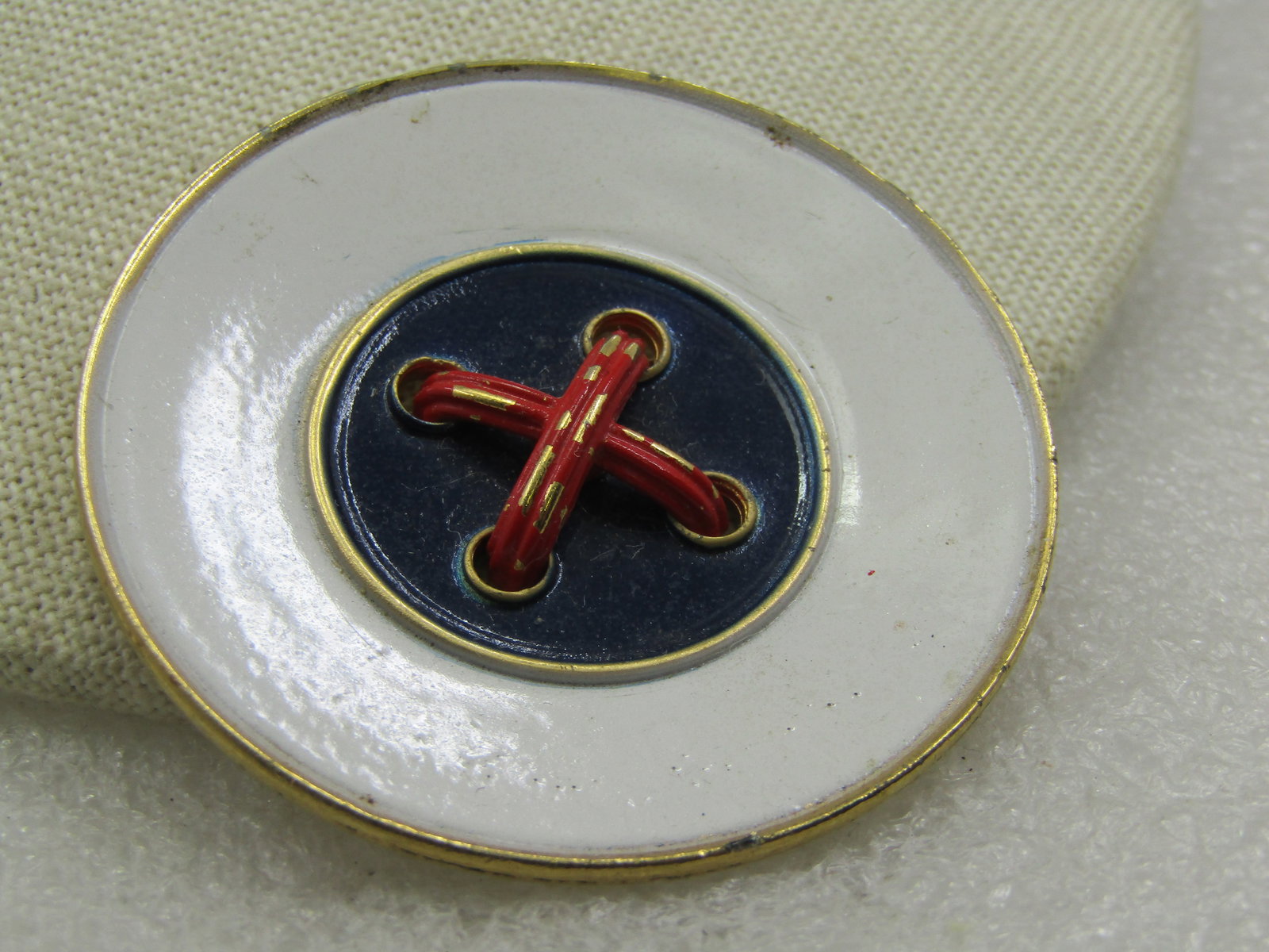 Vintage Red, White, Blue Enameled Button Brooch, 2/25" - 2