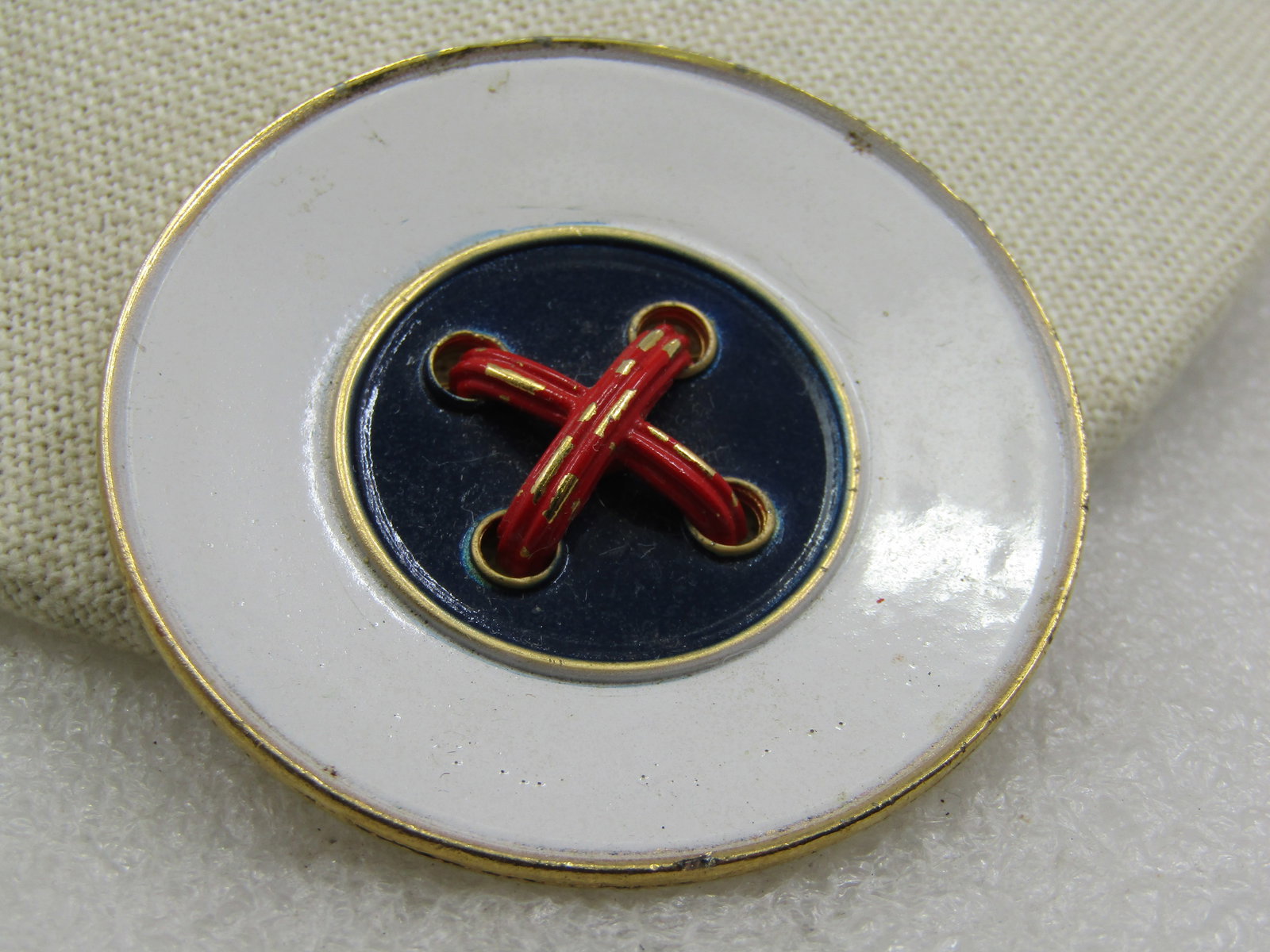 Vintage Red, White, Blue Enameled Button Brooch, 2/25" - 4