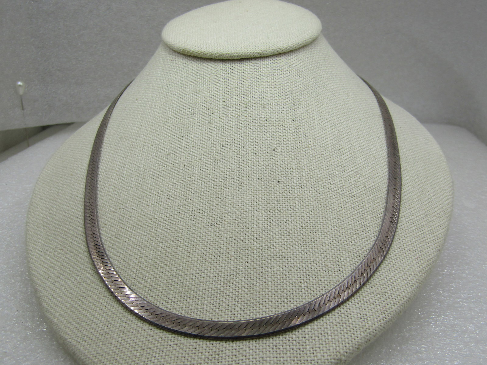 Vintage Sterling Herringbone Necklace, 5mm, 20", Unisex: Vintage Sterling Herringbone Necklace, 5mm, 20", Unisex. Lobster clasp. Signed ISC, marked .925 and Italy. Weight is appx. 17.10 gr. Age is appx. 1980's-1990's. Light oxidation that will polish away.