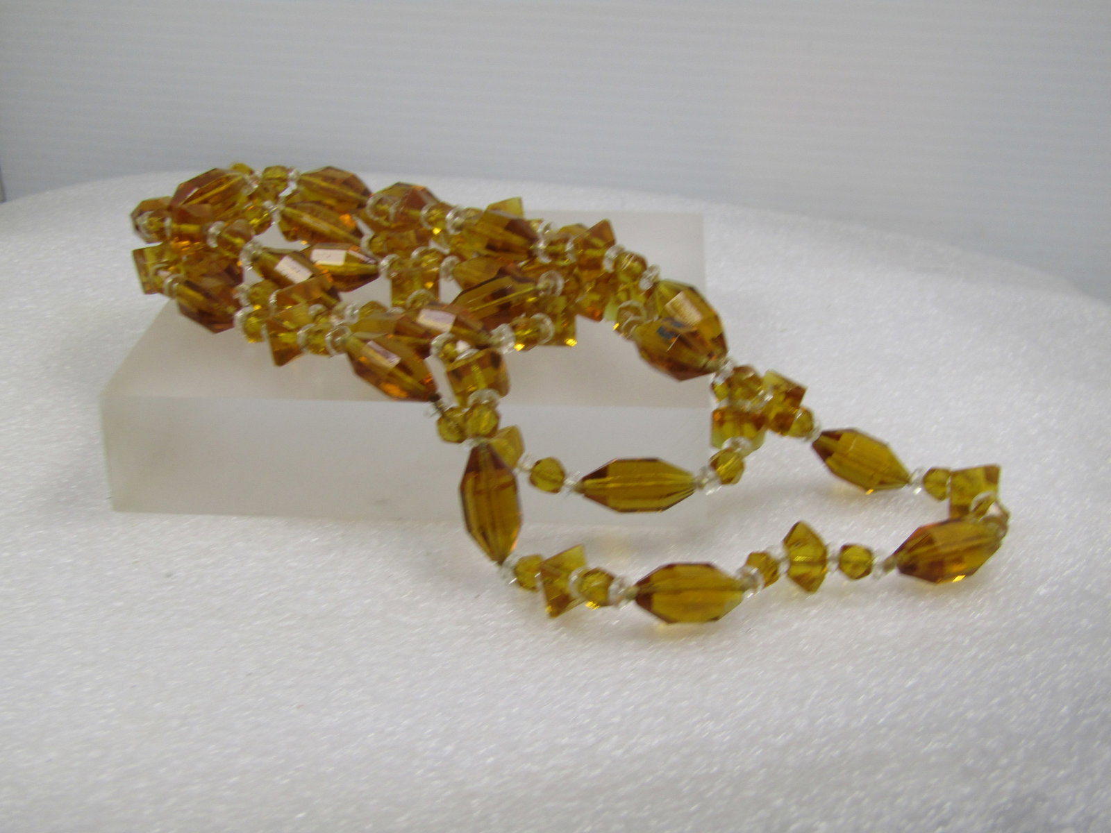 Vintage Amber & Clear Glass Beaded Necklce, 48", 1930's-1940's Knotted Between Beads - 4