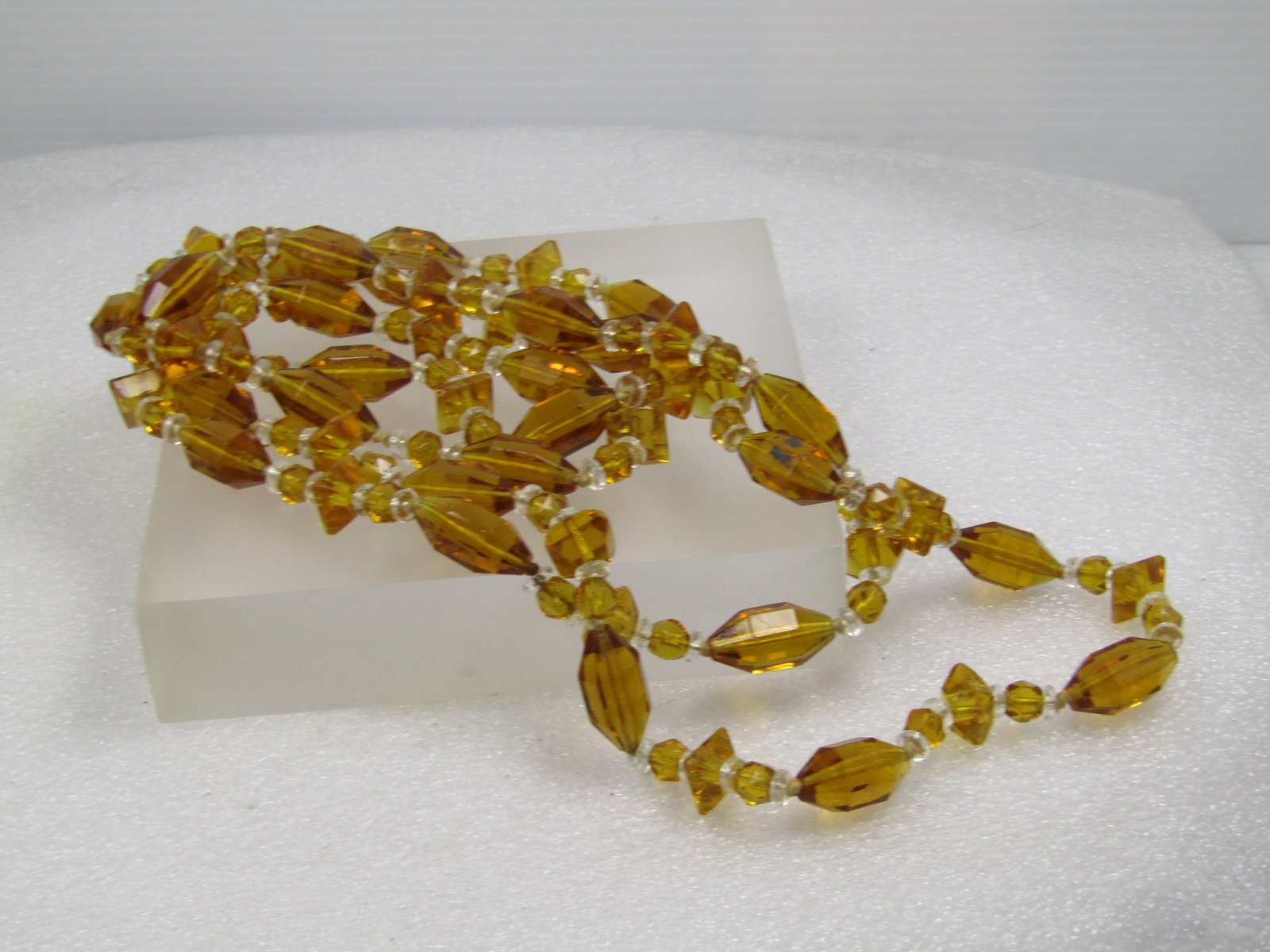 Vintage Amber & Clear Glass Beaded Necklce, 48", 1930's-1940's Knotted Between Beads - 5