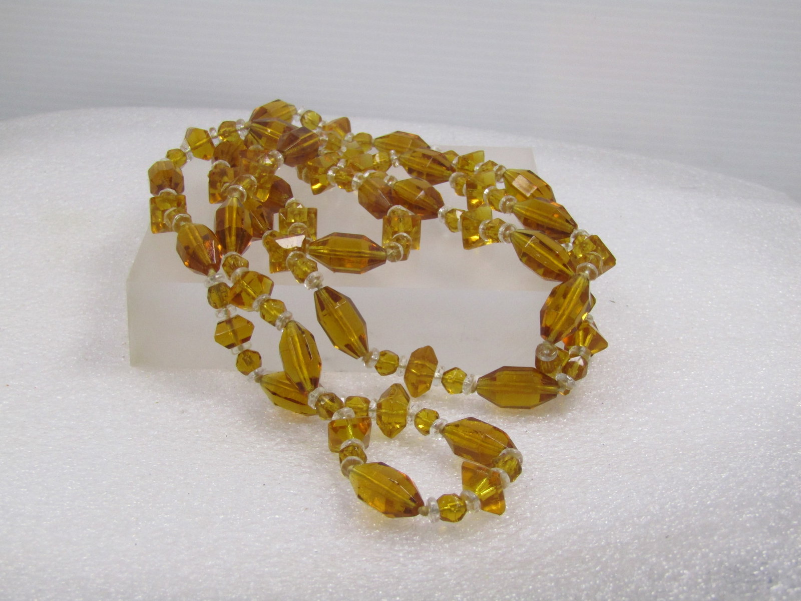 Vintage Amber & Clear Glass Beaded Necklce, 48", 1930's-1940's Knotted Between Beads - 6