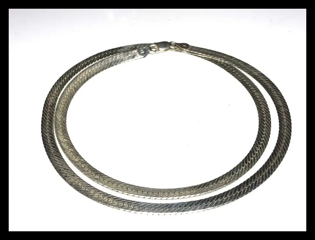Vintage Sterling Silver Flat Herringbone Chain Necklace - 2