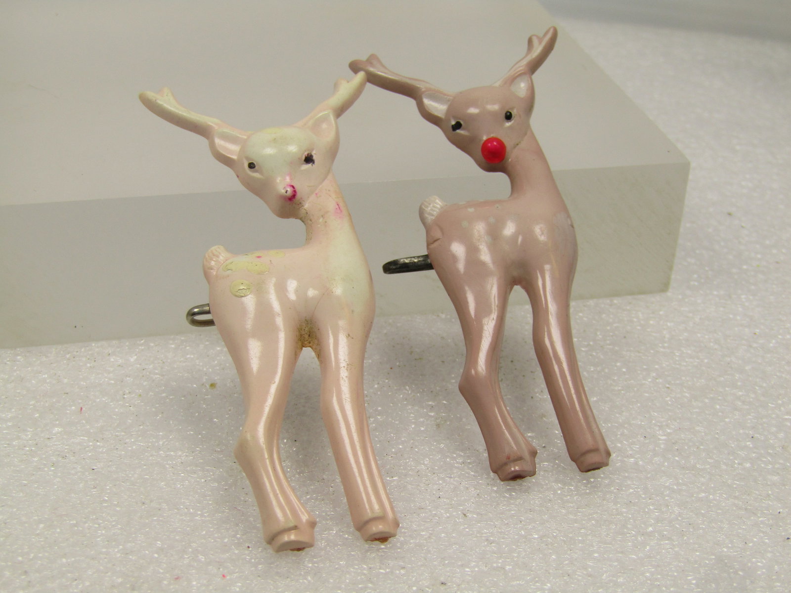 Vintage Pair Plastic Reindeer Brooches, Tall, 1940's-1950's - 2