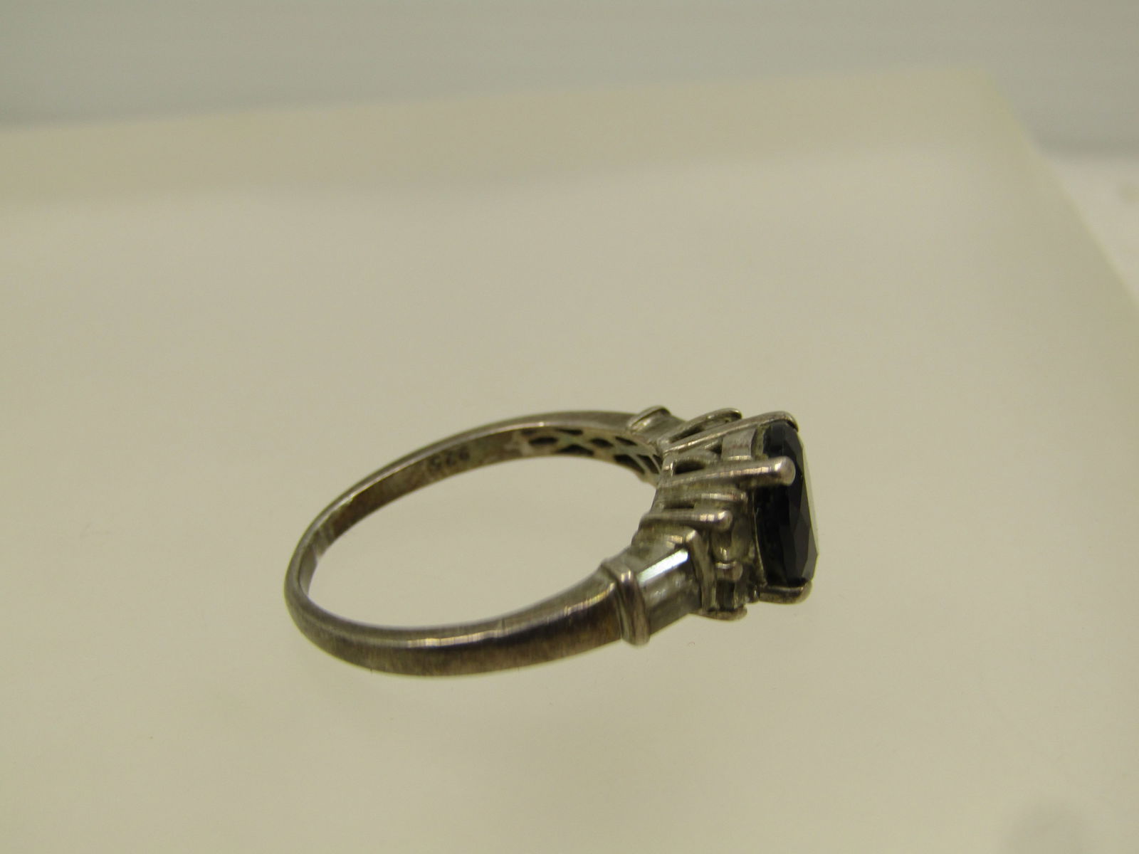 Vintage Sterling Lab Blue Sapphire Ring, White Topaz Stones, Sz. 7, 1970's-1980's - 5