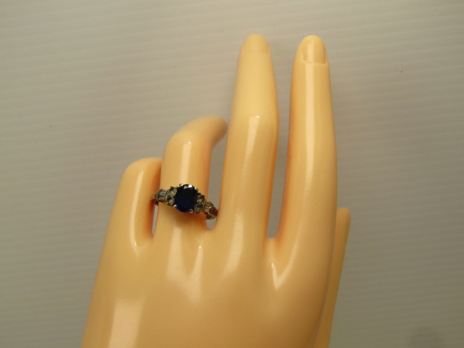 Vintage Sterling Lab Blue Sapphire Ring, White Topaz Stones, Sz. 7, 1970's-1980's - 6