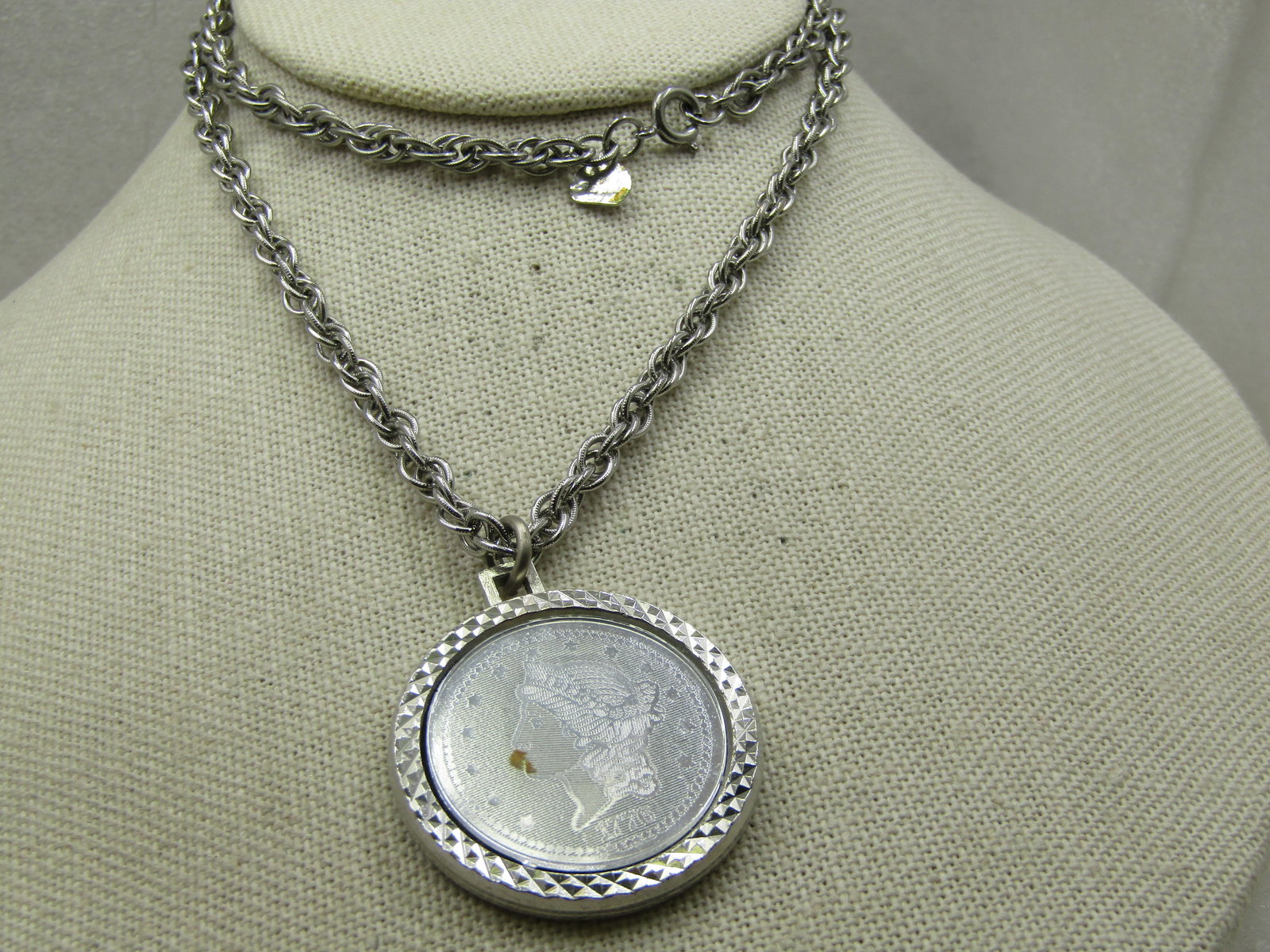 Vintage 24" Judy Lee Rope Chain & Coin Pendant Necklace, 1970's - 2