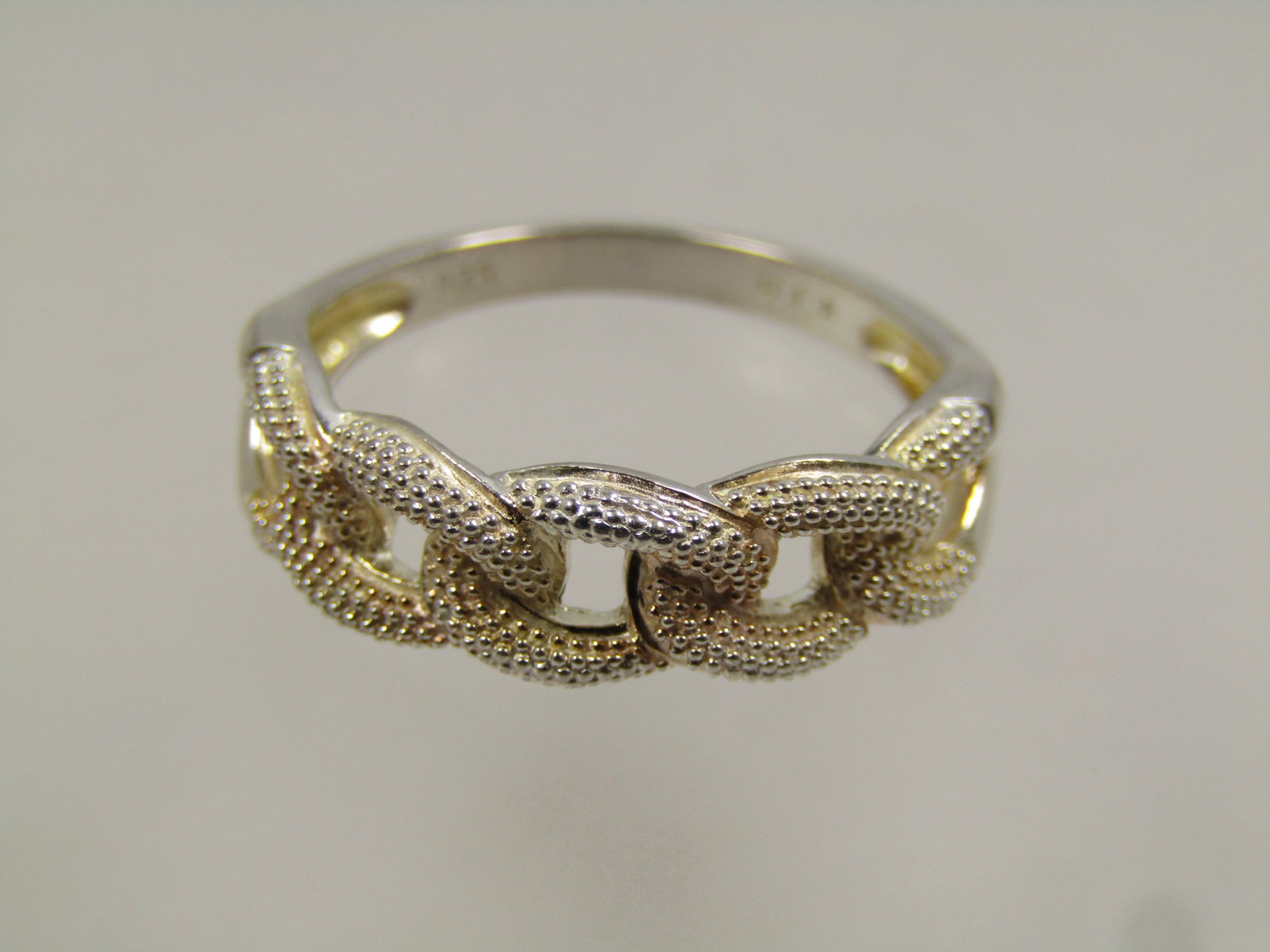 Sterling Silver Textured Ring, Chain Link Top, Sz. 8.25, 1990's, Signed - 6