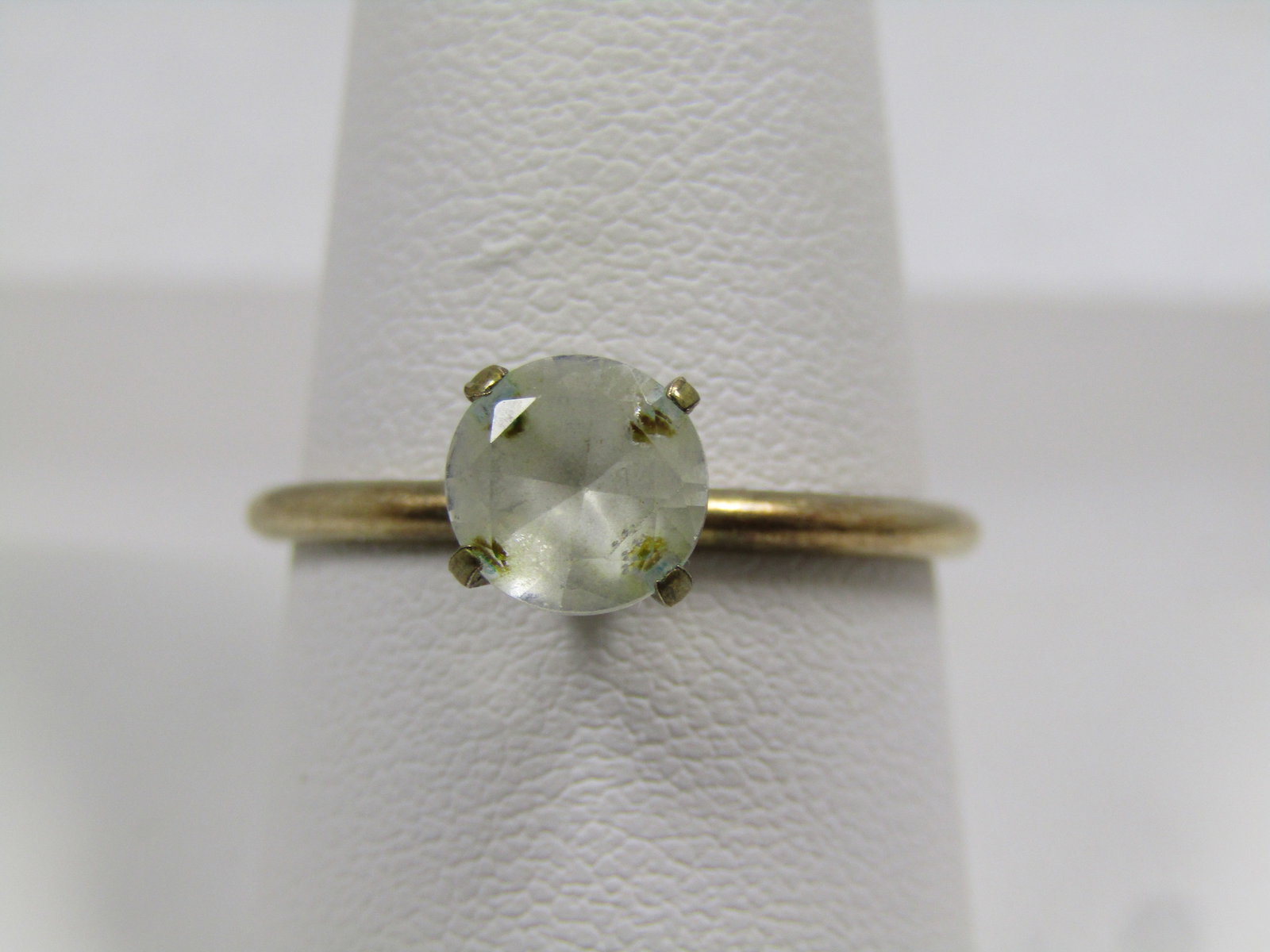 Vintage 10kt G.F. Engagment Ring, Sz. 10.5, Signed Uncas, 1960's-1970's: Vintage 10kt G.F. Engagment Ring, Sz. 10.5, Signed Uncas, 1960's-1970's, possibly earlier. This has a n appx. 7mm round clear white topaz. Tests as a white topaz on the Presidium Gem Tester II. It is